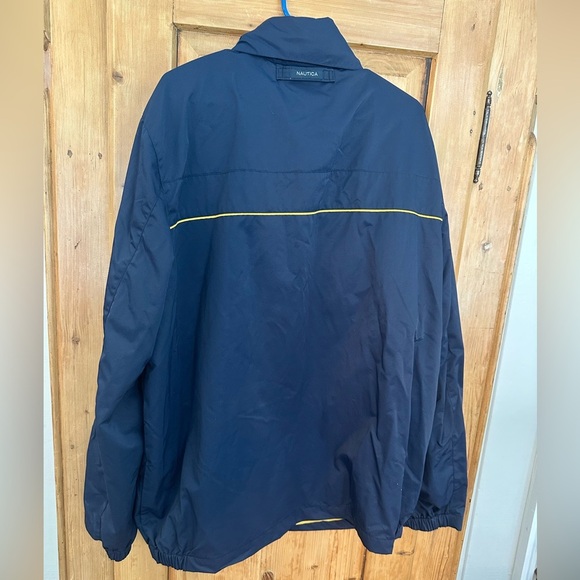Nautica Windbreaker Weather Resistant Navy w/Yellow Lining & Hidden Hood Size 3X - Picture 2 of 12